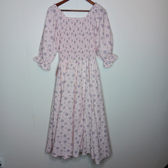 Ivy City Co Teagan Dress M Purple Gingham Floral Smocked Bodice Cottagecore NWT - Picture 10 of 11